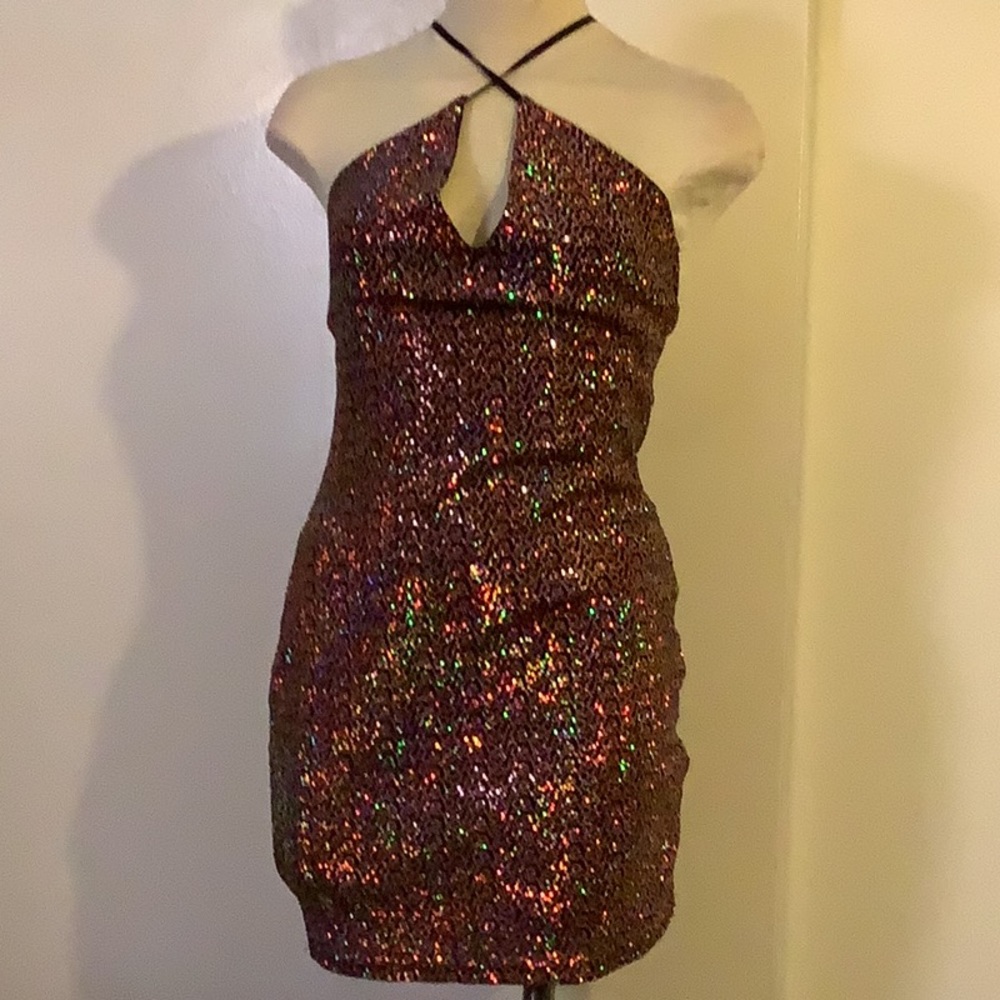 A multi colored mini dress